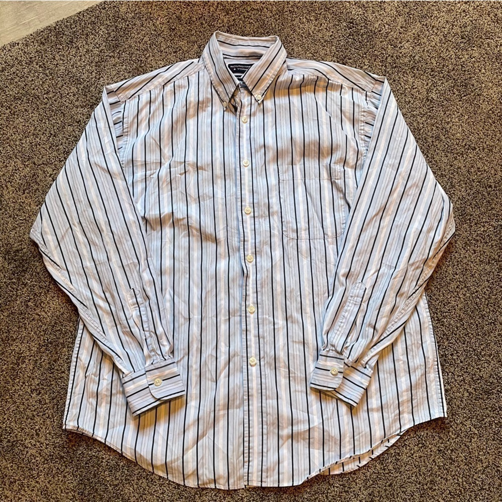 Roundtree & Yorke 80’s Two-Ply Fabric Mens Striped Button Up Dress Shirt Large